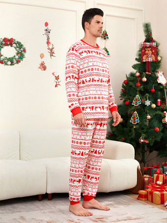 クラシックな赤と白のトナカイ柄ファミリークリスマスパジャマホリデーセット 2026