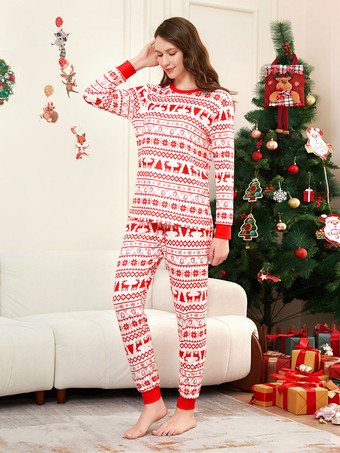 クラシックな赤と白のトナカイ柄ファミリークリスマスパジャマホリデーセット 2026