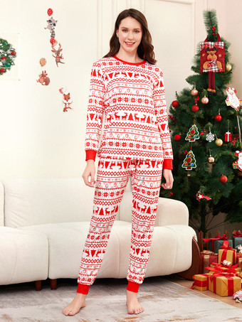 クラシックな赤と白のトナカイ柄ファミリークリスマスパジャマホリデーセット 2026