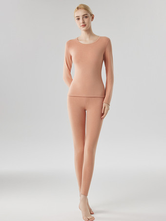 ライトピンクカシミア＆リヨセル 暖かいスキニーサーマルアンダーウェアセット 2025