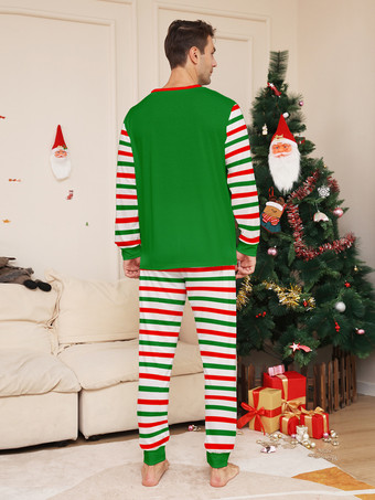 緑と赤のストライプ柄エルフコスチュームファミリーパジャマホリデーセット 2025