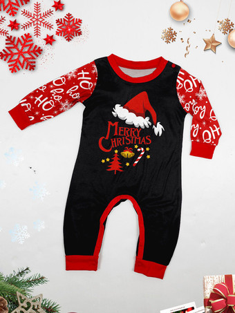黒と赤のファミリー向けクリスマスパジャマ（サンタハット、ホーホーホーパンツ付き）2025年