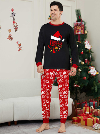 黒と赤のファミリー向けクリスマスパジャマ（サンタハット、ホーホーホーパンツ付き）2025年
