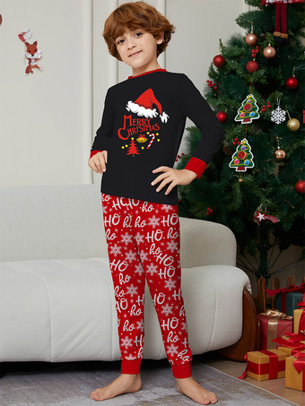 黒と赤のファミリー向けクリスマスパジャマ（サンタハット、ホーホーホーパンツ付き）2025年