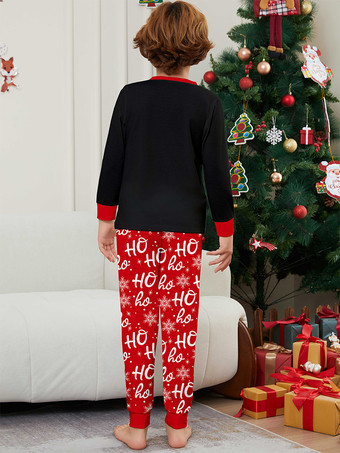 黒と赤のファミリー向けクリスマスパジャマ（サンタハット、ホーホーホーパンツ付き）2025年