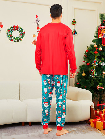 メリークリスマスプリントの赤と青緑のファミリーパジャマ 2025