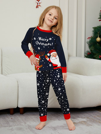 ネイビーとレッドのメリークリスマスファミリーパジャマ（サンタとトナカイ付き）2026