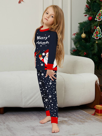 ネイビーとレッドのメリークリスマスファミリーパジャマ（サンタとトナカイ付き）2026