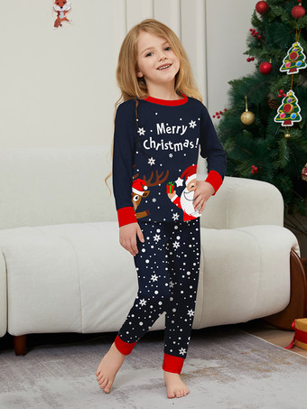 ネイビーとレッドのメリークリスマスファミリーパジャマ（サンタとトナカイ付き）2026