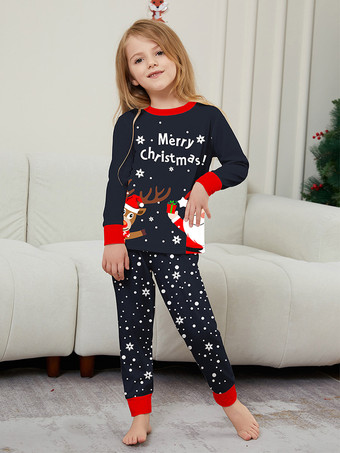 ネイビーとレッドのメリークリスマスファミリーパジャマ（サンタとトナカイ付き）2026