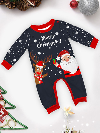 ネイビーとレッドのメリークリスマスファミリーパジャマ（サンタとトナカイ付き）2026