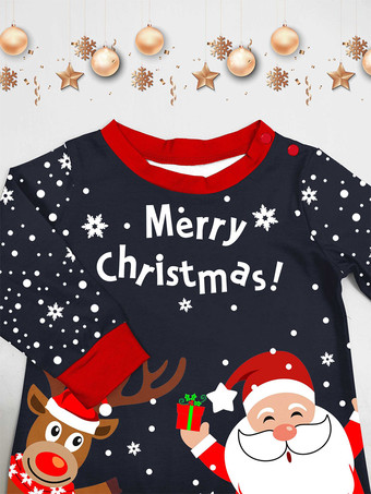 ネイビーとレッドのメリークリスマスファミリーパジャマ（サンタとトナカイ付き）2026