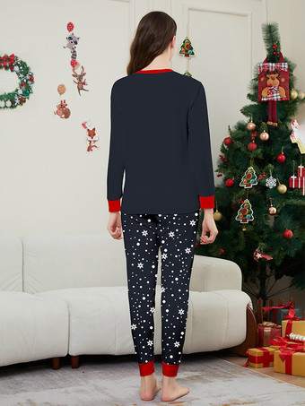 ネイビーとレッドのメリークリスマスファミリーパジャマ（サンタとトナカイ付き）2026