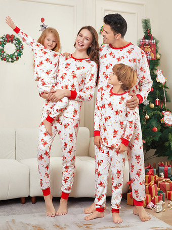 Bianco Pigiama natalizio per la famiglia con stampa di omini di pan di zenzero bianchi e rossi 2026
