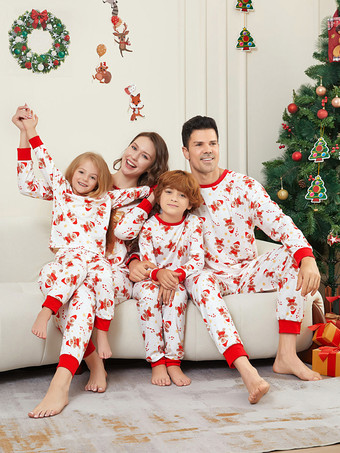 Pigiama natalizio per la famiglia con stampa di omini di pan di zenzero bianchi e rossi 2026