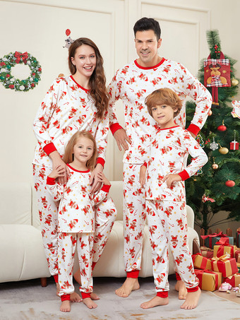 Pigiama natalizio per la famiglia con stampa di omini di pan di zenzero bianchi e rossi 2026