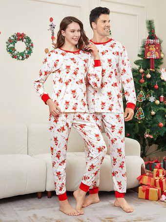 Pigiama natalizio per la famiglia con stampa di omini di pan di zenzero bianchi e rossi 2026