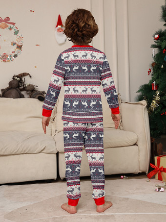 グレーのトナカイ柄フェアアイル柄ファミリークリスマスパジャマ（赤いトリム付き）2025年