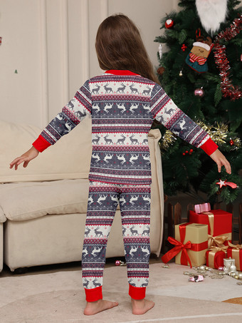 グレーのトナカイ柄フェアアイル柄ファミリークリスマスパジャマ（赤いトリム付き）2025年