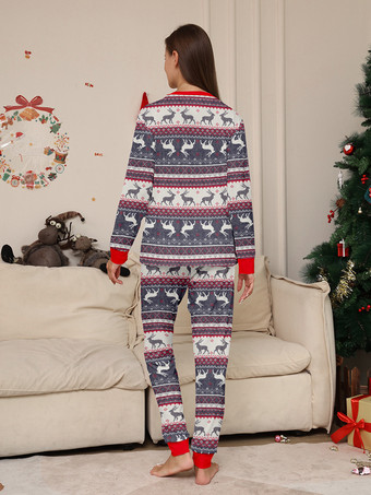 グレーのトナカイ柄フェアアイル柄ファミリークリスマスパジャマ（赤いトリム付き）2025年