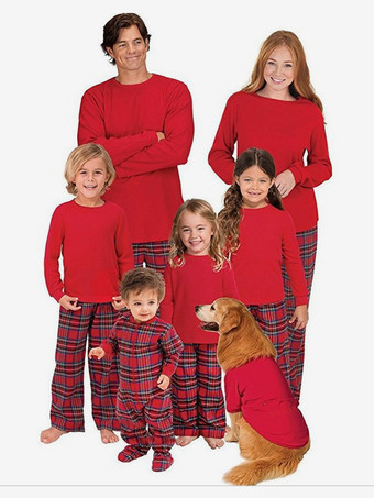 レッド クラシックなレッドチェック柄ファミリークリスマスパジャマセット 2025