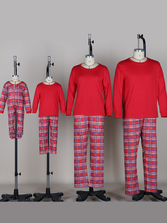 クラシックなレッドチェック柄ファミリークリスマスパジャマセット 2025