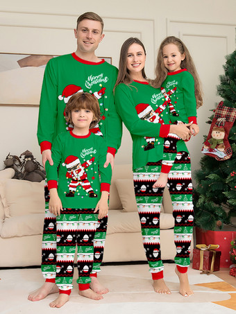 グリーン ダビングサンタの黒と赤のファミリー向けクリスマスパジャマ 2026