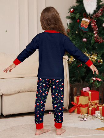 ネイビーレッドのメリークリスマスファミリーパジャマ、キャンディケインプリント、2025