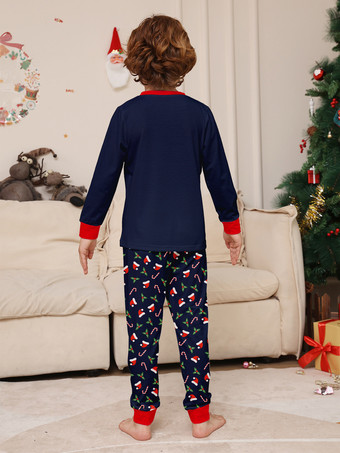 ネイビーレッドのメリークリスマスファミリーパジャマ、キャンディケインプリント、2025