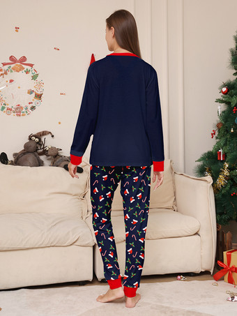 ネイビーレッドのメリークリスマスファミリーパジャマ、キャンディケインプリント、2025