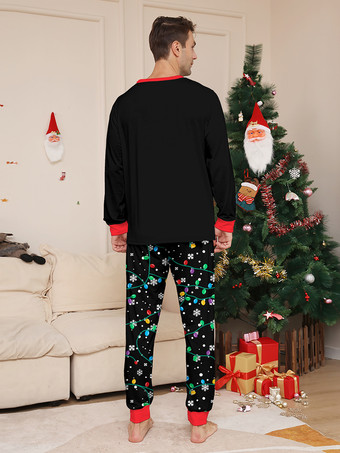 ブラック＆レッドのサンタライトプリントファミリークリスマスパジャマホリデーセット 2025