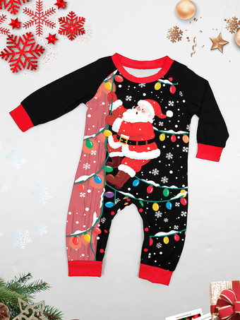 ブラック＆レッドのサンタライトプリントファミリークリスマスパジャマホリデーセット 2025