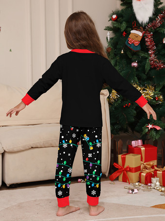 ブラック＆レッドのサンタライトプリントファミリークリスマスパジャマホリデーセット 2025