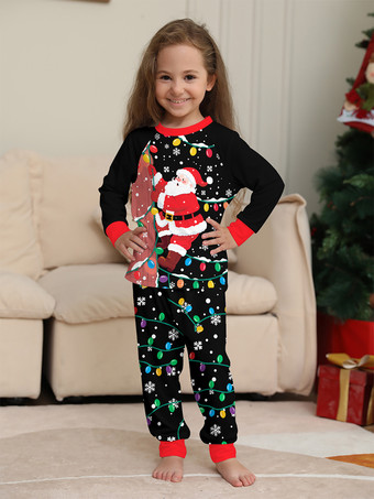 ブラック＆レッドのサンタライトプリントファミリークリスマスパジャマホリデーセット 2025