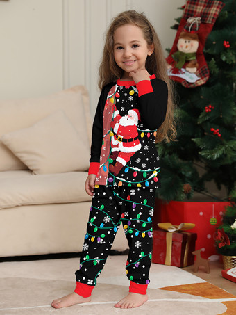 ブラック＆レッドのサンタライトプリントファミリークリスマスパジャマホリデーセット 2025