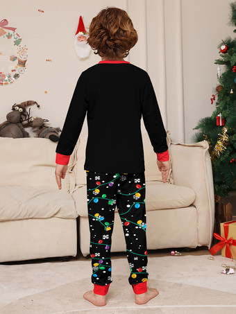 ブラック＆レッドのサンタライトプリントファミリークリスマスパジャマホリデーセット 2025