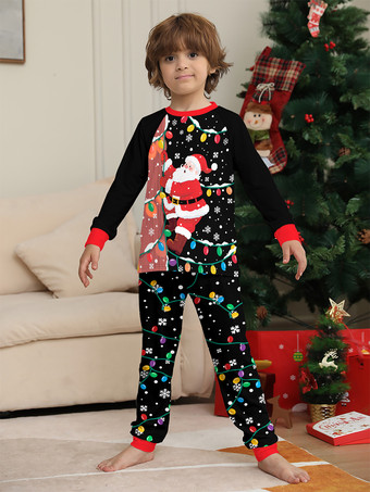 ブラック＆レッドのサンタライトプリントファミリークリスマスパジャマホリデーセット 2025