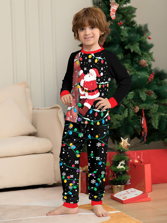 ブラック＆レッドのサンタライトプリントファミリークリスマスパジャマホリデーセット 2025