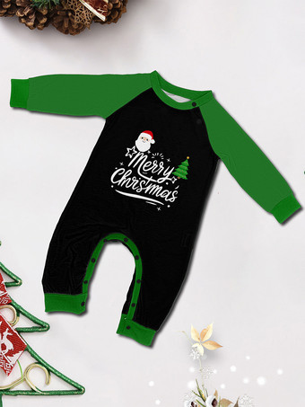 ブラックグリーンのラグランツリーとスノーマンプリントのメリークリスマスファミリーパジャマ2025