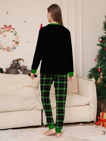 ブラックグリーンのチェック柄ファミリークリスマスパジャマ（ワイヤーツリープリント）2025年