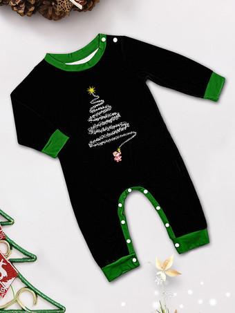 ブラックグリーンのチェック柄ファミリークリスマスパジャマ（ワイヤーツリープリント）2025年