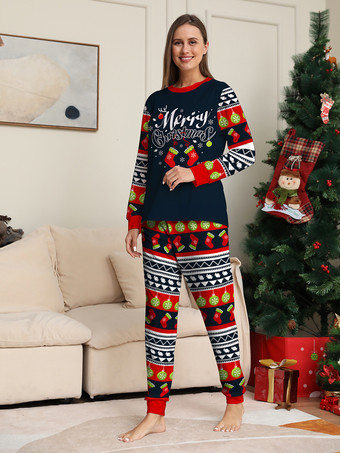 ネイビーレッドグリーンフェアアイルファミリークリスマスパジャマホリデーパターン2025