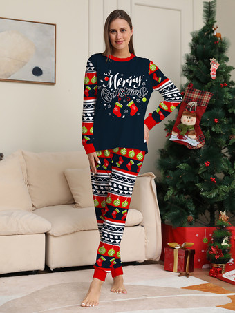 ネイビーレッドグリーンフェアアイルファミリークリスマスパジャマホリデーパターン2025