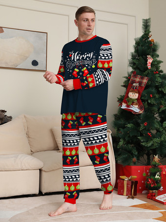 ネイビーレッドグリーンフェアアイルファミリークリスマスパジャマホリデーパターン2025