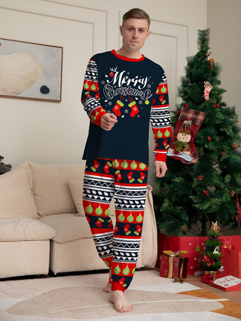 ネイビーレッドグリーンフェアアイルファミリークリスマスパジャマホリデーパターン2025