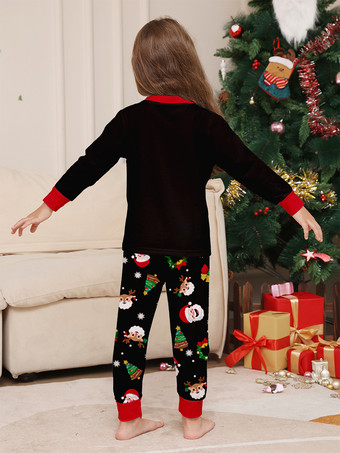 キャンディケインとサンタプリントのブラック＆レッドファミリークリスマスパジャマ 2025