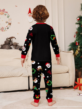 キャンディケインとサンタプリントのブラック＆レッドファミリークリスマスパジャマ 2025