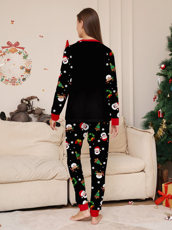 キャンディケインとサンタプリントのブラック＆レッドファミリークリスマスパジャマ 2025
