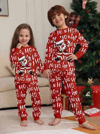 レッド Ho Ho Ho サンタプリント ファミリー クリスマス パジャマ セット 2025
