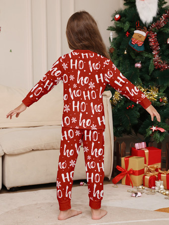 レッド Ho Ho Ho サンタプリント ファミリー クリスマス パジャマ セット 2025